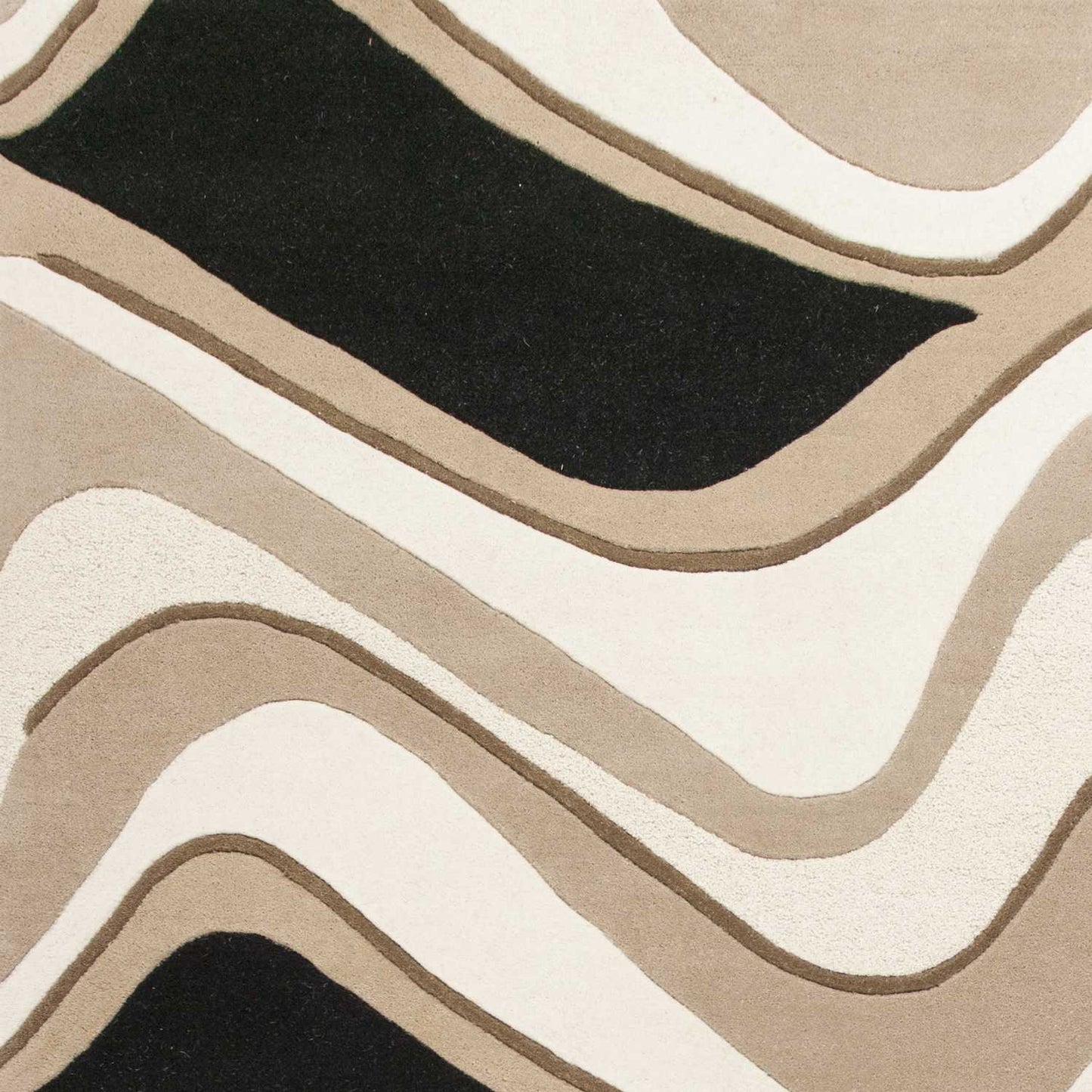 HomeRoots 2' x 4' Black or Beige Waves Wool Area Rug