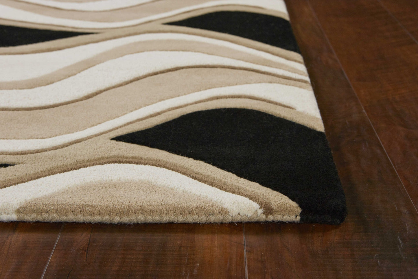 HomeRoots 2' x 4' Black or Beige Waves Wool Area Rug