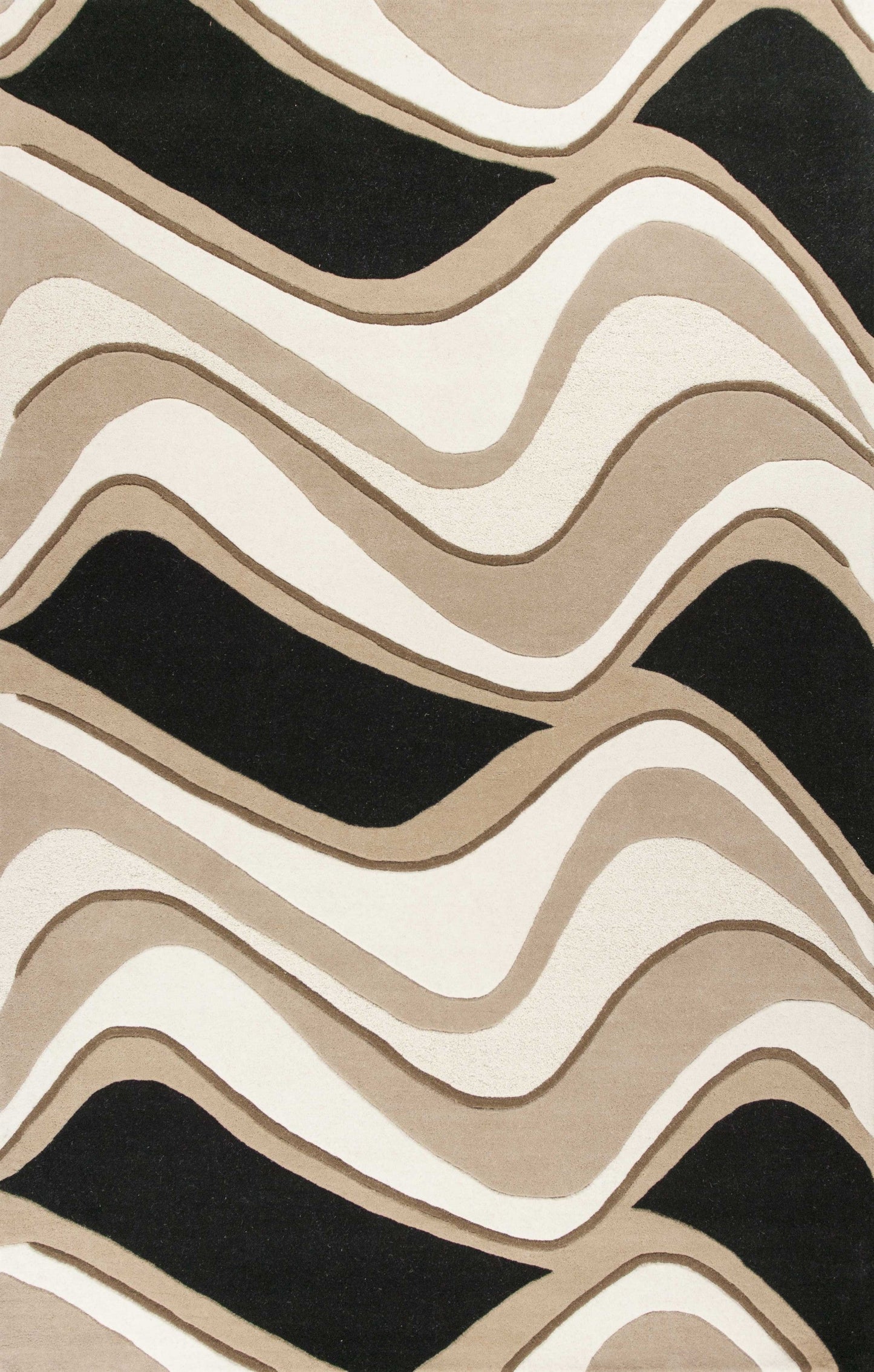 HomeRoots 2' x 4' Black or Beige Waves Wool Area Rug