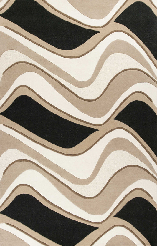 HomeRoots 2' x 4' Black or Beige Waves Wool Area Rug