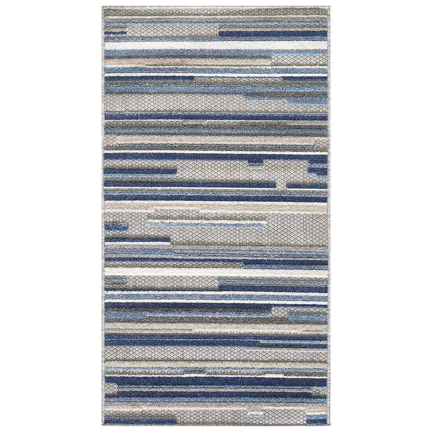 HomeRoots 2’ x 4’ Blue Abstract Striped Indoor Outdoor Area Rug