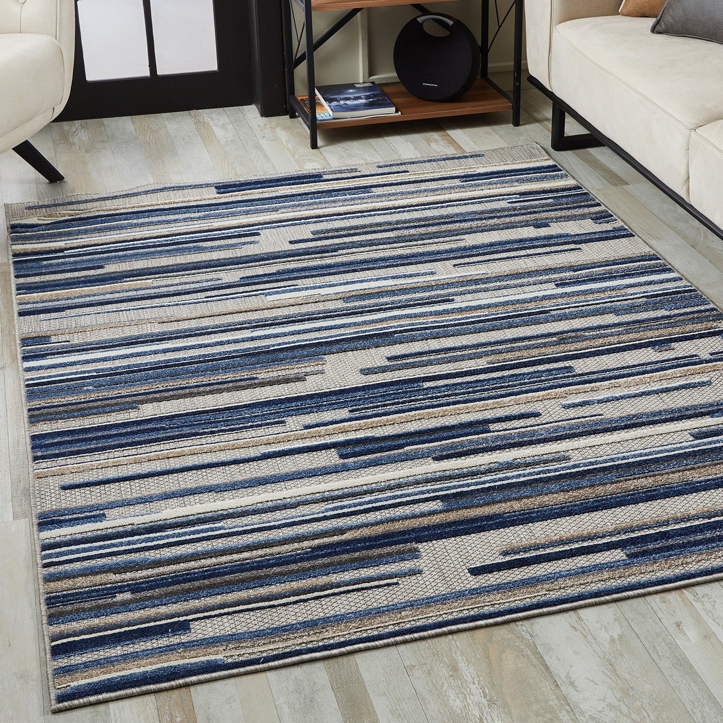 HomeRoots 2’ x 4’ Blue Abstract Striped Indoor Outdoor Area Rug