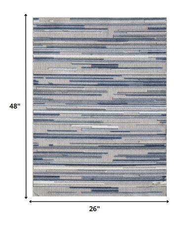 HomeRoots 2’ x 4’ Blue Abstract Striped Indoor Outdoor Area Rug