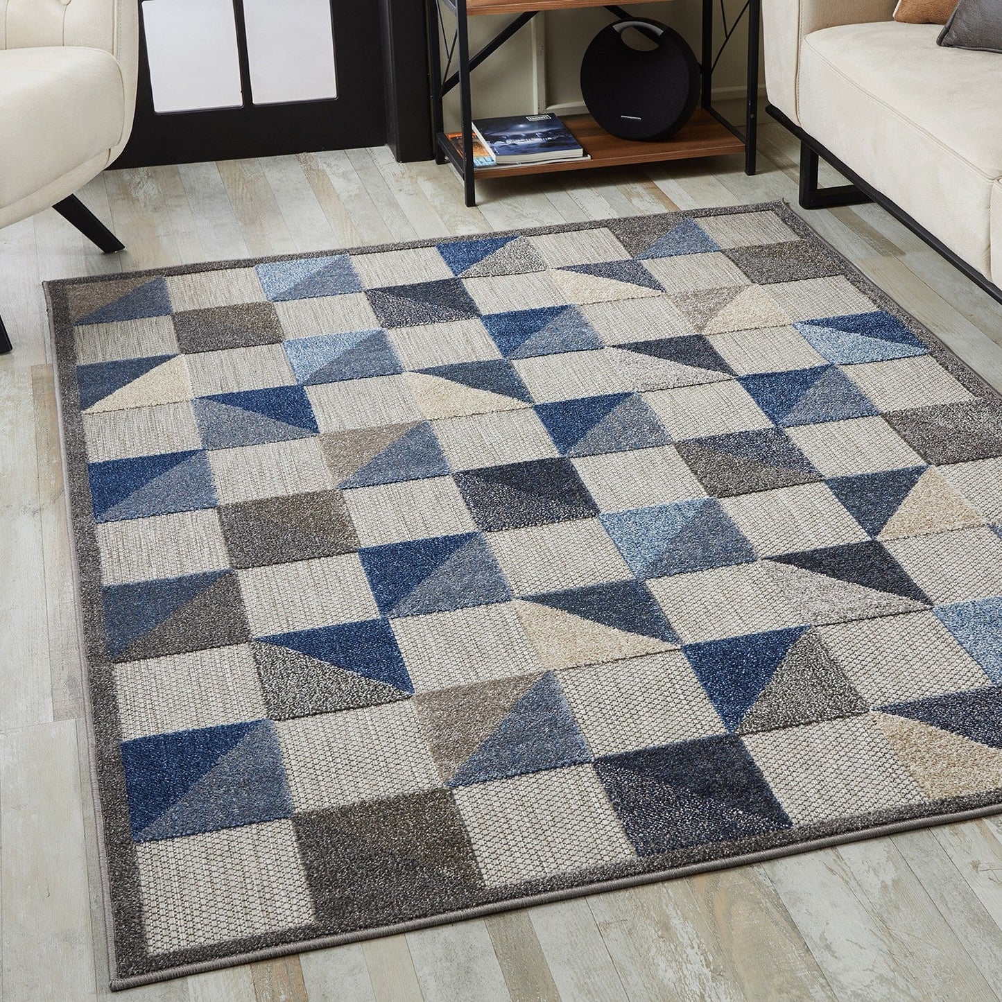 HomeRoots 2' x 4' Blue Gray Triangle Indoor Outdoor Area Rug