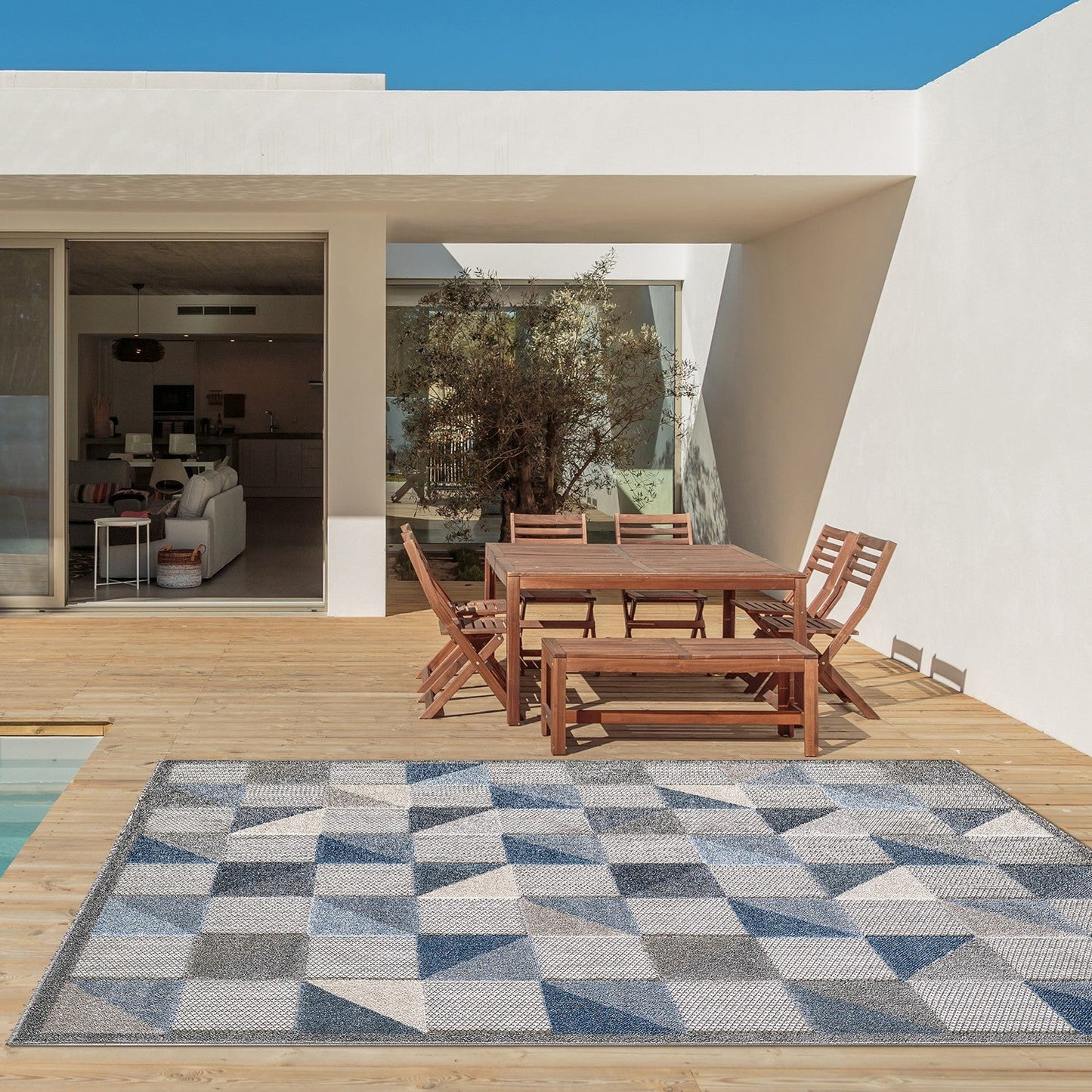 HomeRoots 2' x 4' Blue Gray Triangle Indoor Outdoor Area Rug