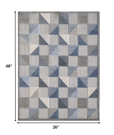 HomeRoots 2' x 4' Blue Gray Triangle Indoor Outdoor Area Rug