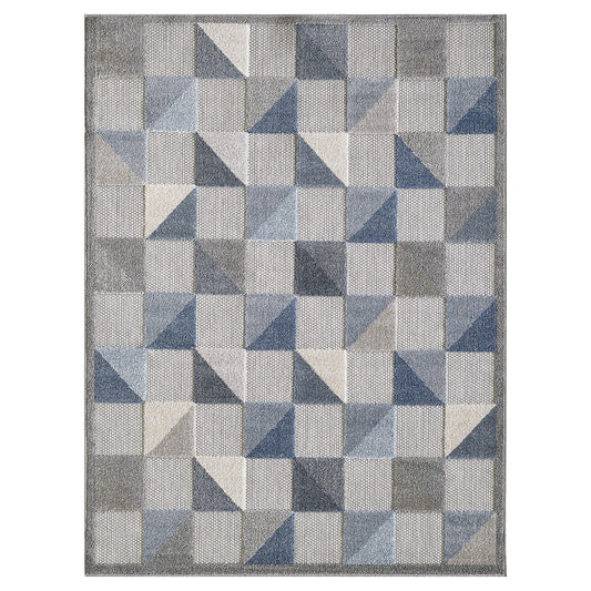 HomeRoots 2' x 4' Blue Gray Triangle Indoor Outdoor Area Rug