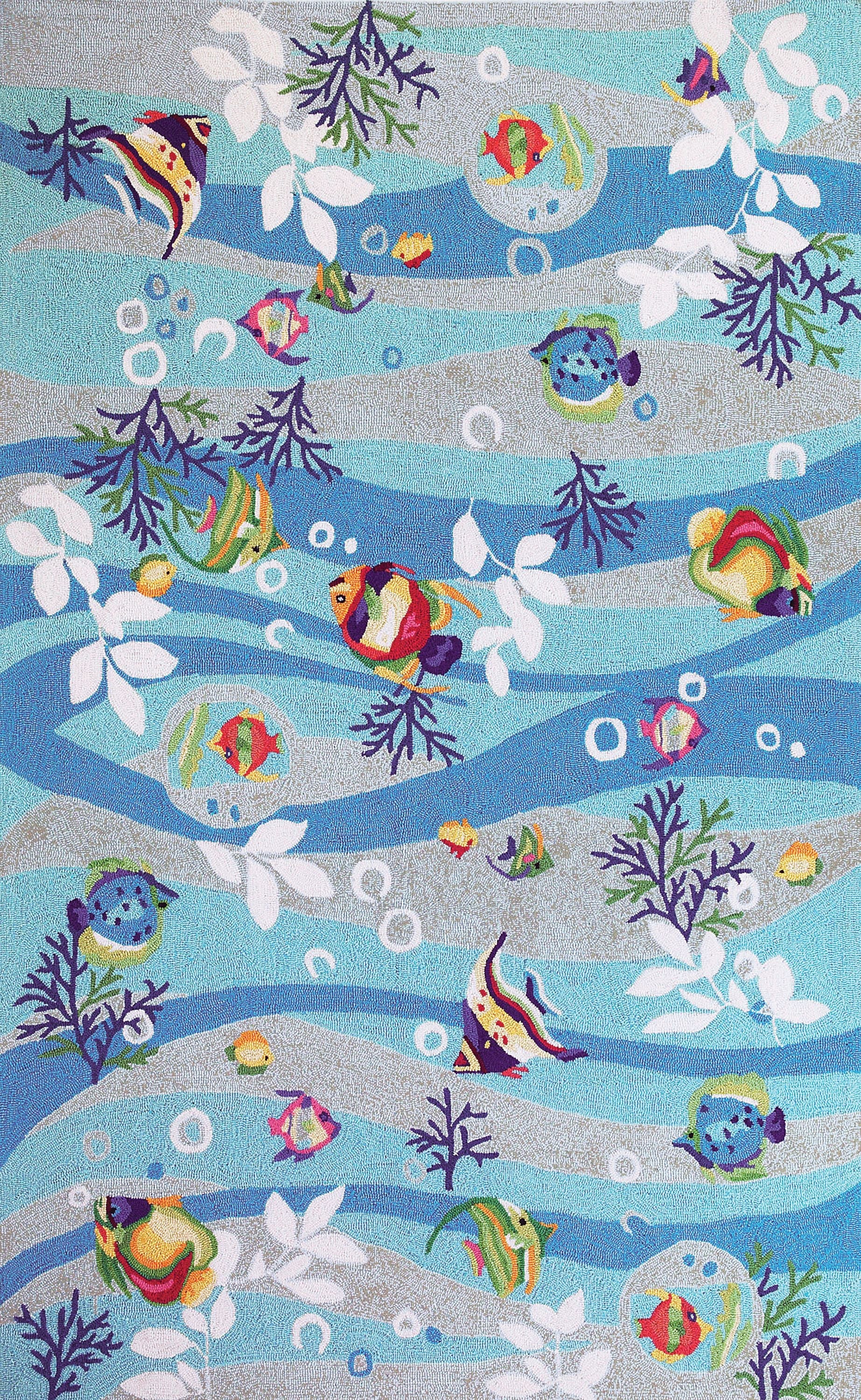 HomeRoots 2' x 4' Blue Hand Hooked Marine Life Indoor Accent Rug