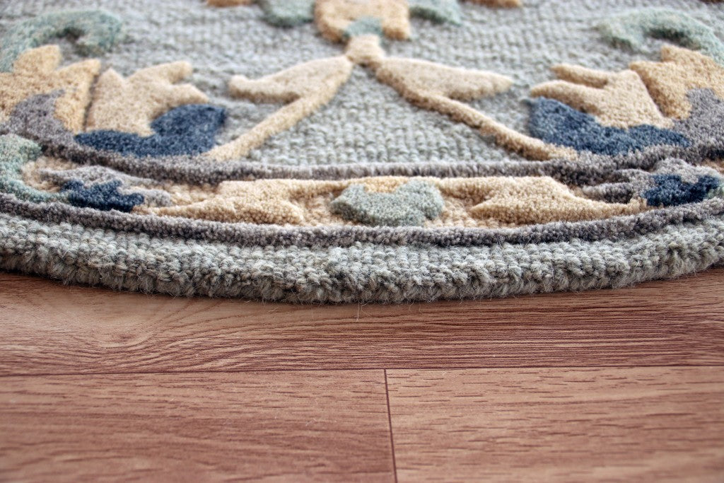 HomeRoots 2' x 4' Blue and Beige Floral Hearth Rug