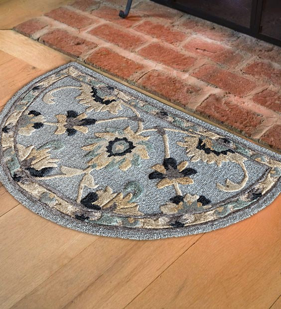 HomeRoots 2' x 4' Blue and Beige Floral Hearth Rug