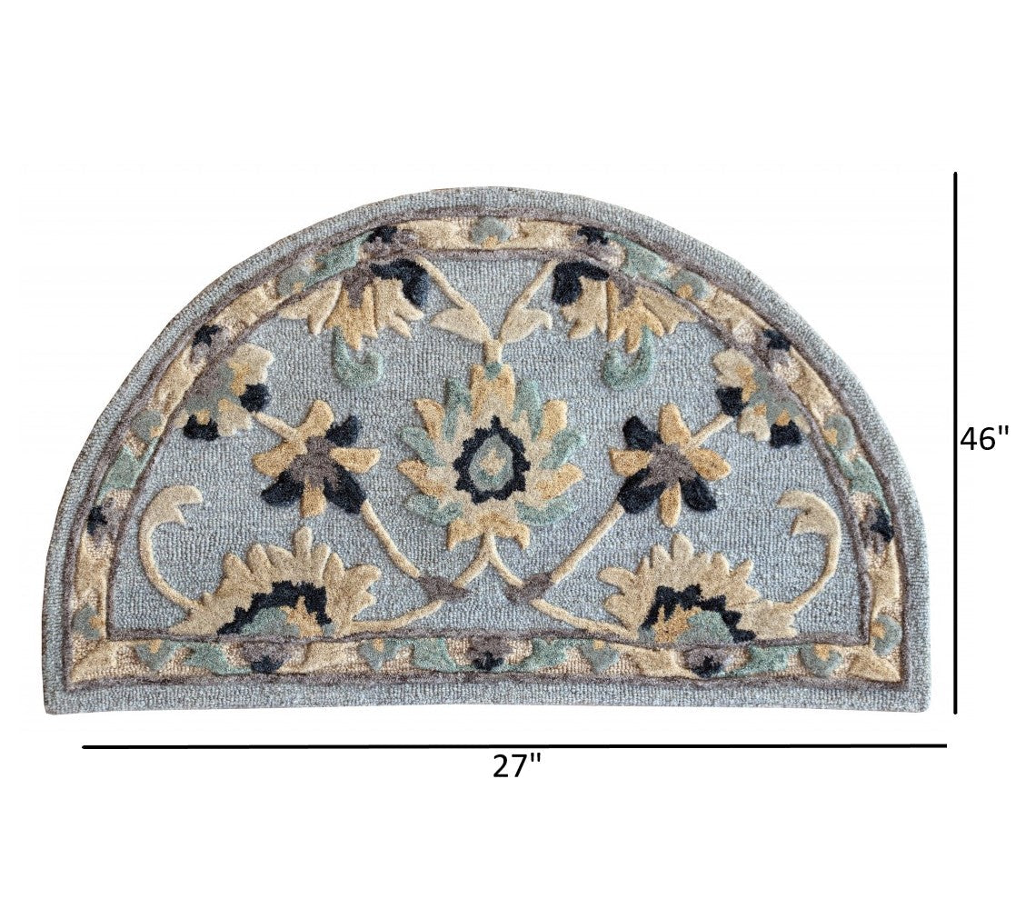 HomeRoots 2' x 4' Blue and Beige Floral Hearth Rug