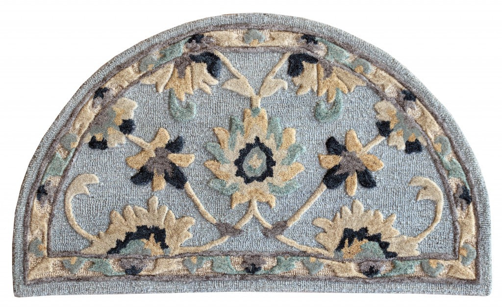 HomeRoots 2' x 4' Blue and Beige Floral Hearth Rug
