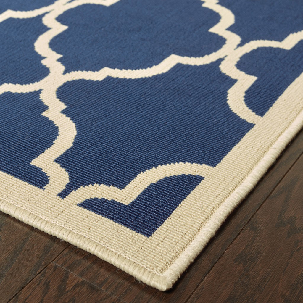 HomeRoots 2' x 4' Blue and Ivory Trellis Indoor Outdoor Scatter Rug