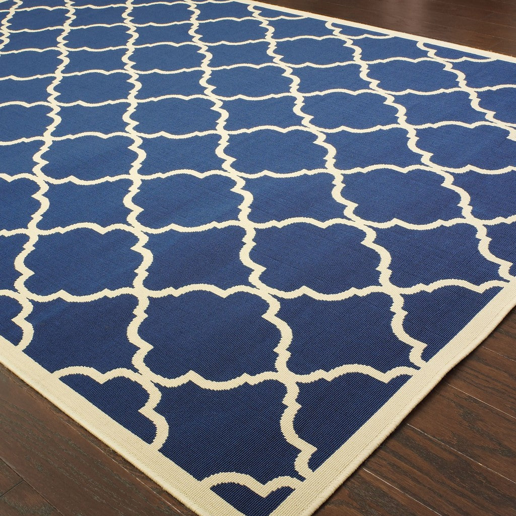 HomeRoots 2' x 4' Blue and Ivory Trellis Indoor Outdoor Scatter Rug