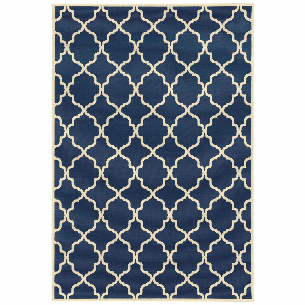 HomeRoots 2' x 4' Blue and Ivory Trellis Indoor Outdoor Scatter Rug