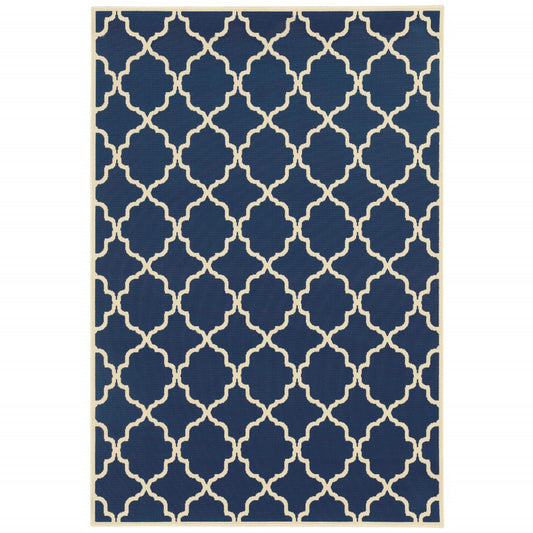 HomeRoots 2' x 4' Blue and Ivory Trellis Indoor Outdoor Scatter Rug