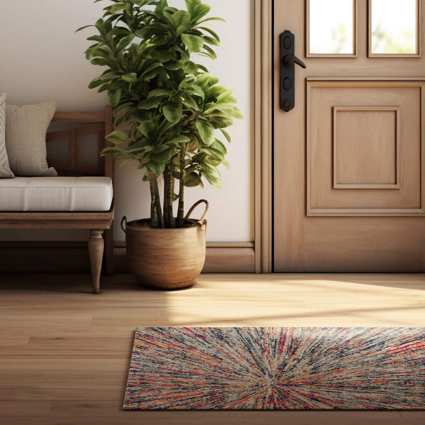 HomeRoots 2' x 4' Cream Celestial Burst Abstract Area Rug