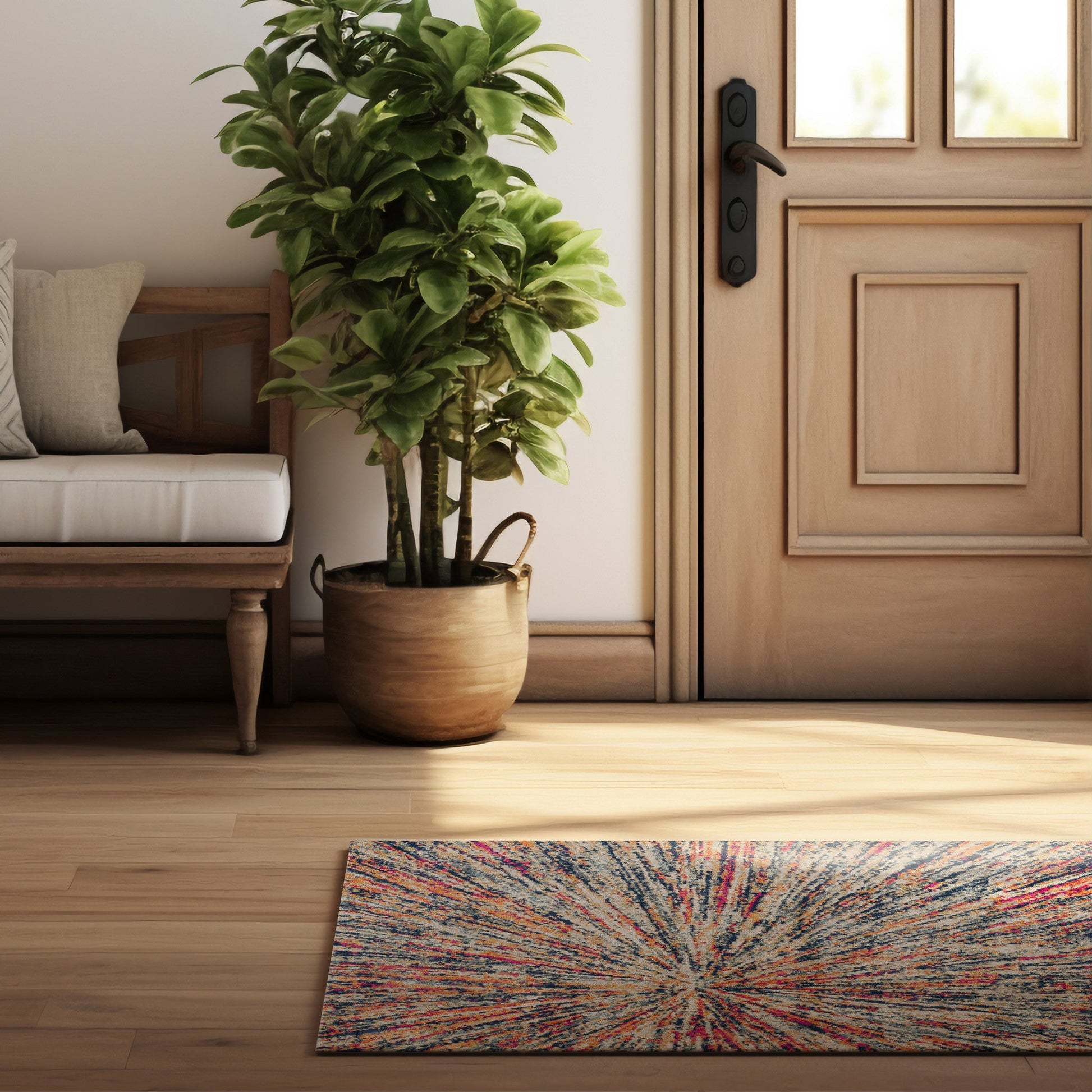 HomeRoots 2' x 4' Cream Celestial Burst Abstract Area Rug