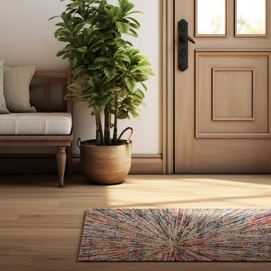HomeRoots 2' x 4' Cream Celestial Burst Abstract Area Rug