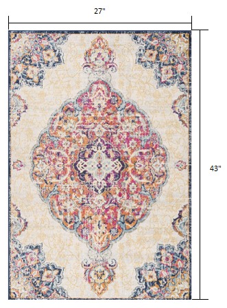 HomeRoots 2' x 4' Cream Decorative Medallion Area Rug