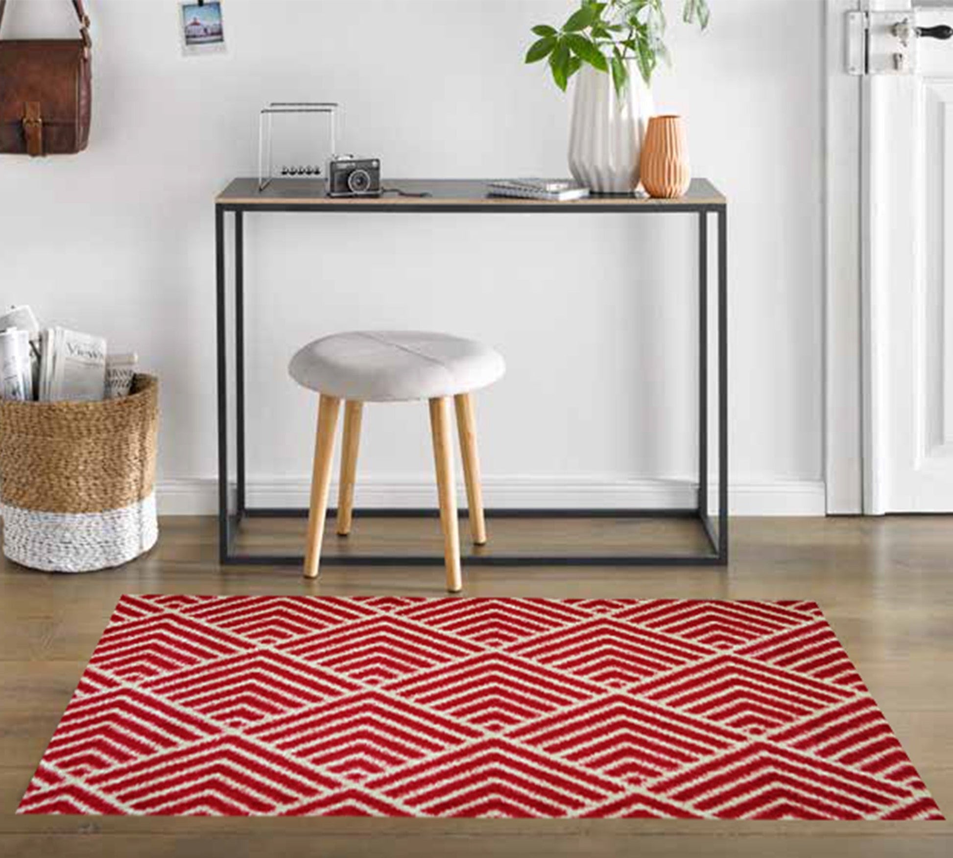 HomeRoots 2' x 4' Deep Red and Tan Arrow Geo Washable Floor Mat