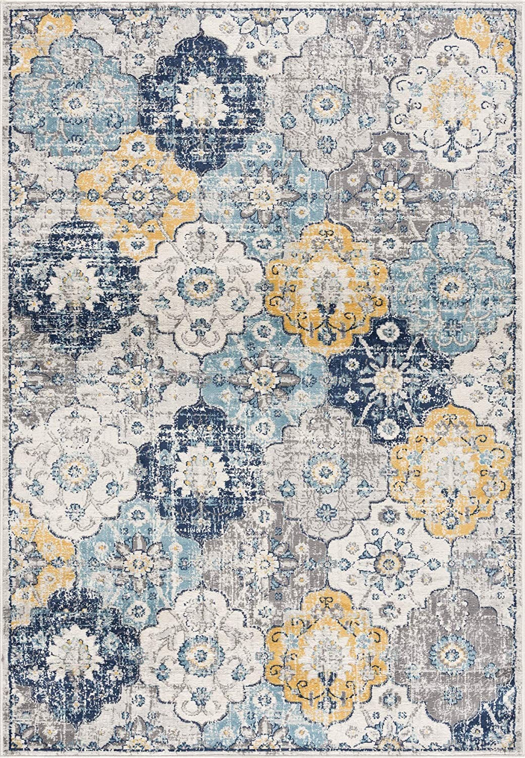 HomeRoots 2’ x 4’ Distressed Floral Area Rug in Blue Finish