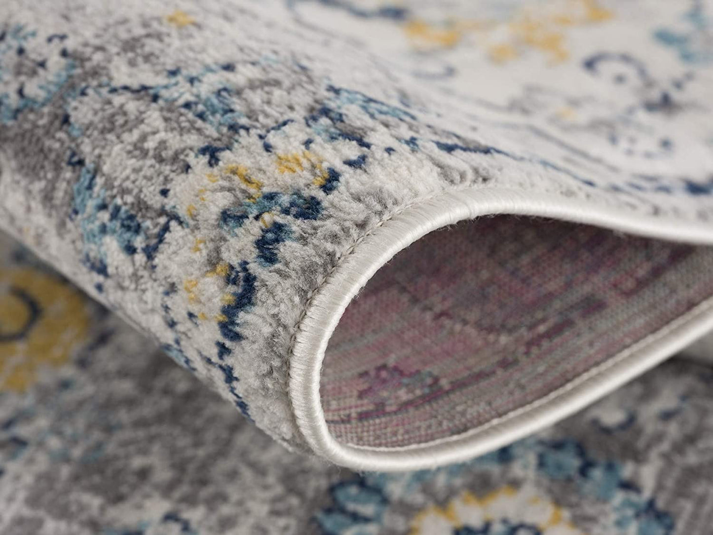 HomeRoots 2’ x 4’ Distressed Floral Area Rug in Blue Finish