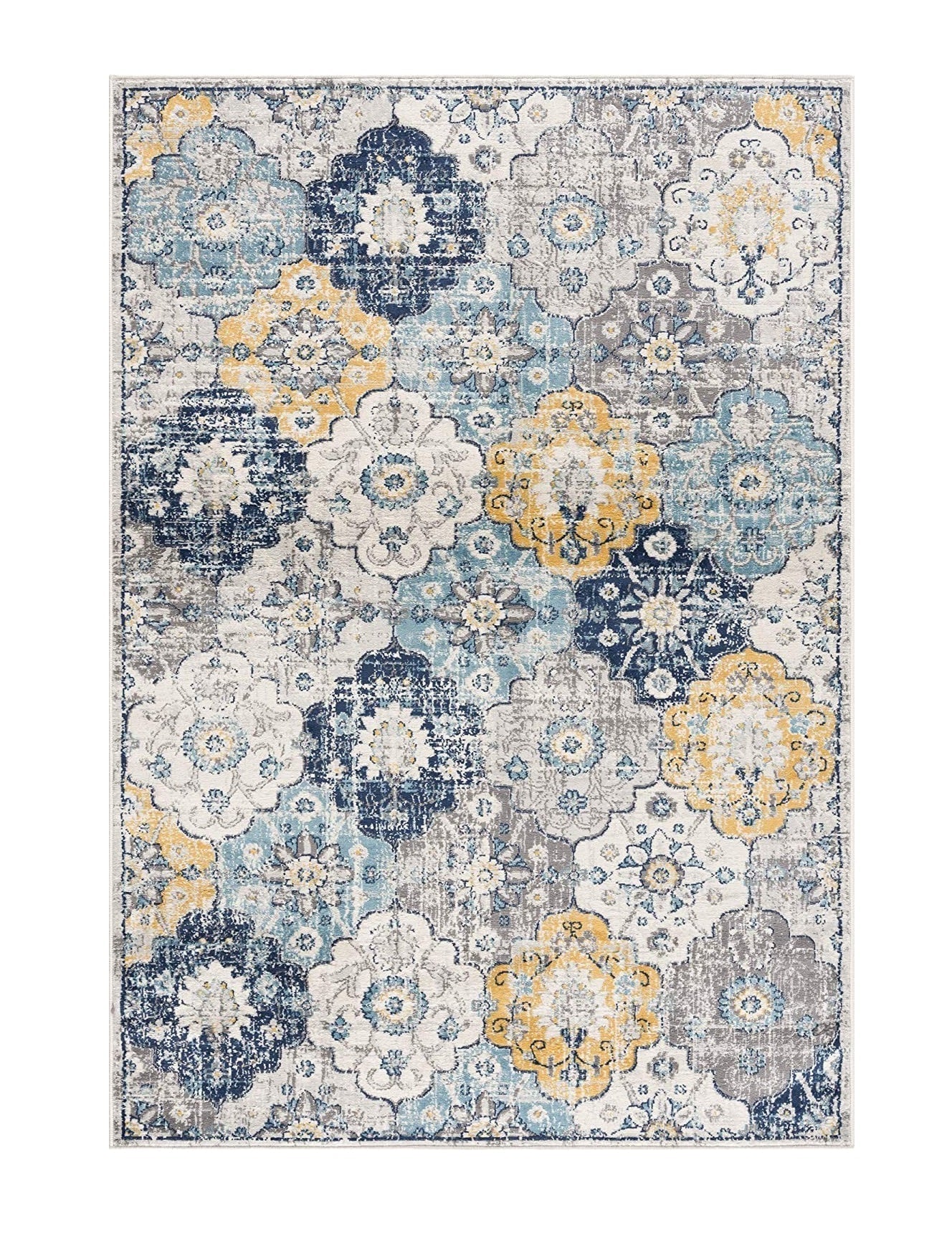 HomeRoots 2’ x 4’ Distressed Floral Area Rug in Blue Finish