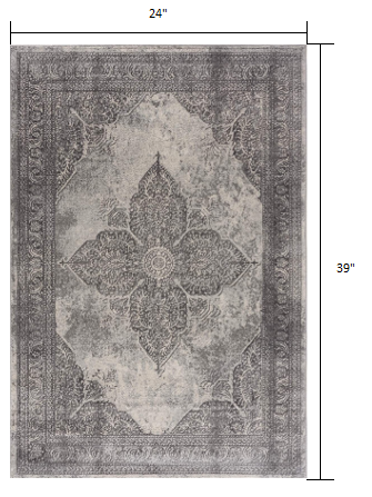 HomeRoots 2’ x 4’ Distressed Medallion Area Rug in Gray Finish