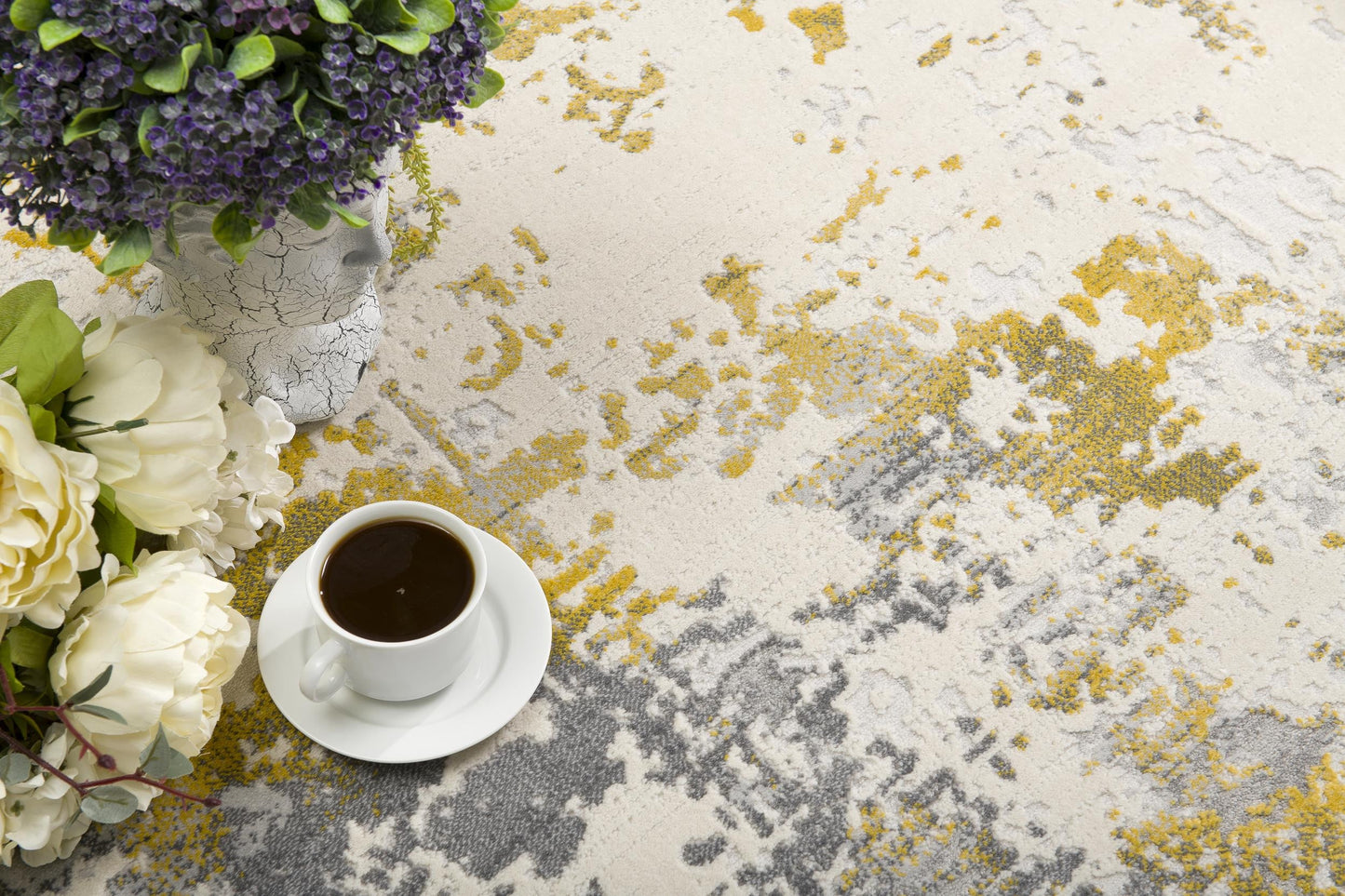 HomeRoots 2' x 4' Gold and Gray Abstract Area Rug