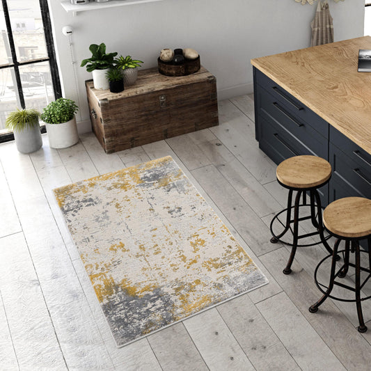 HomeRoots 2' x 4' Gold and Gray Abstract Area Rug