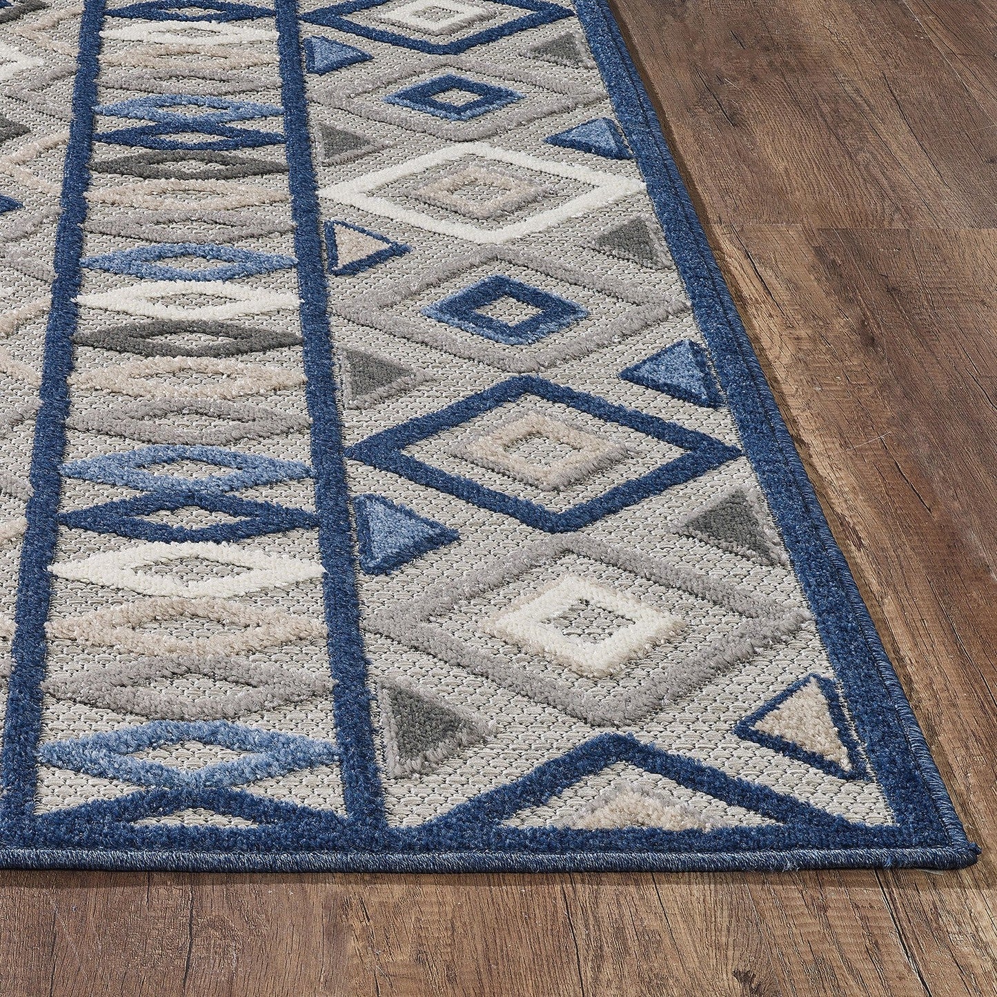 HomeRoots 2' x 4' Gray Blue Aztec Pattern Indoor Outdoor Area Rug