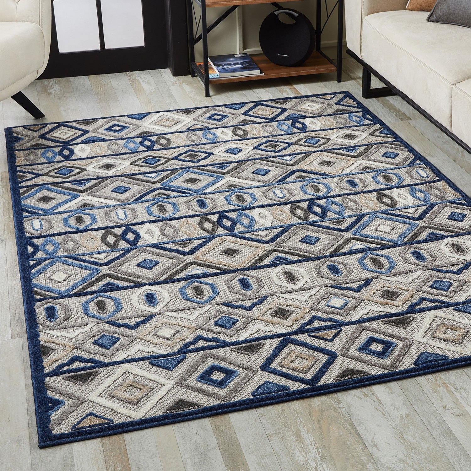 HomeRoots 2' x 4' Gray Blue Aztec Pattern Indoor Outdoor Area Rug