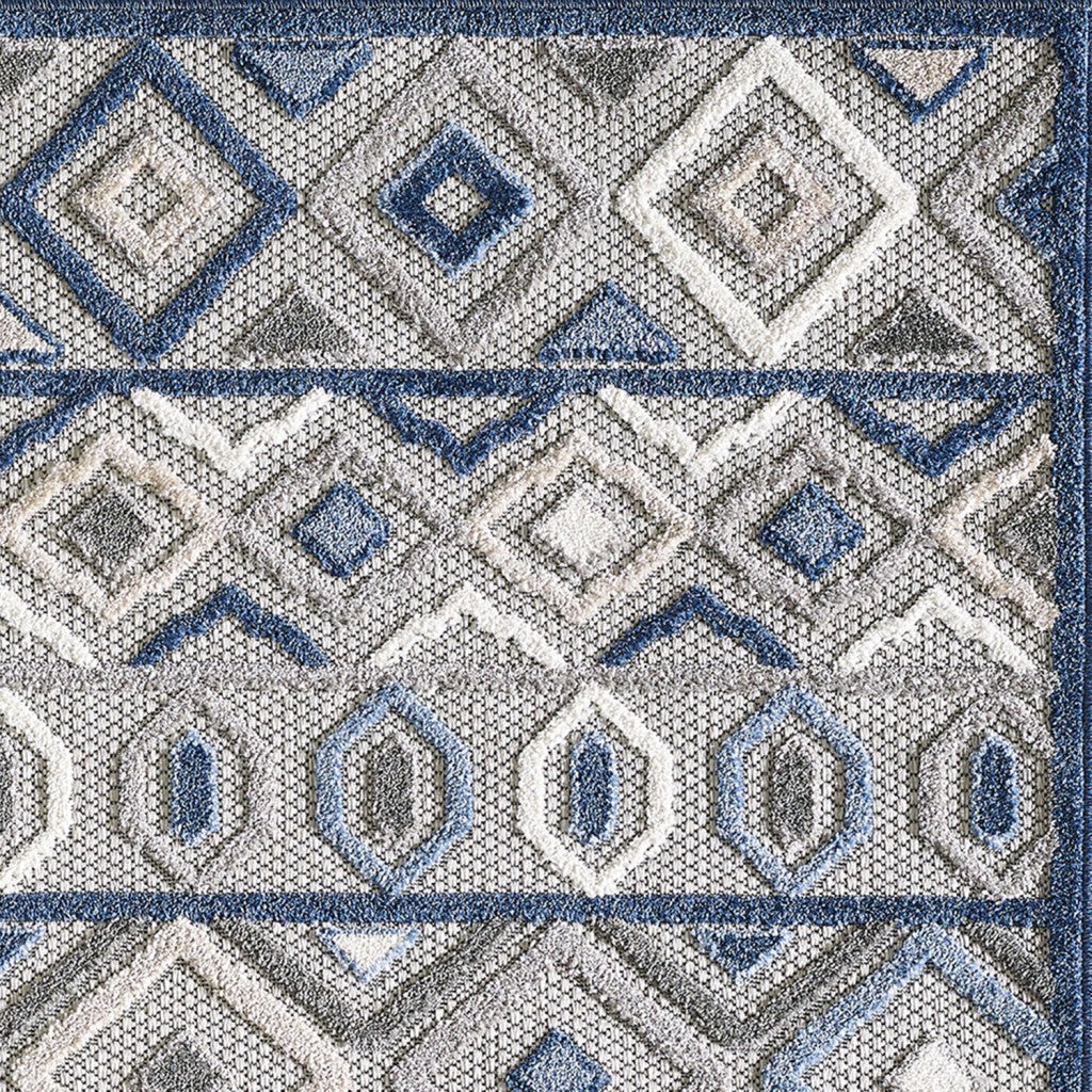 HomeRoots 2' x 4' Gray Blue Aztec Pattern Indoor Outdoor Area Rug