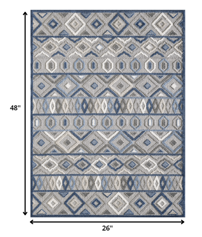 HomeRoots 2' x 4' Gray Blue Aztec Pattern Indoor Outdoor Area Rug
