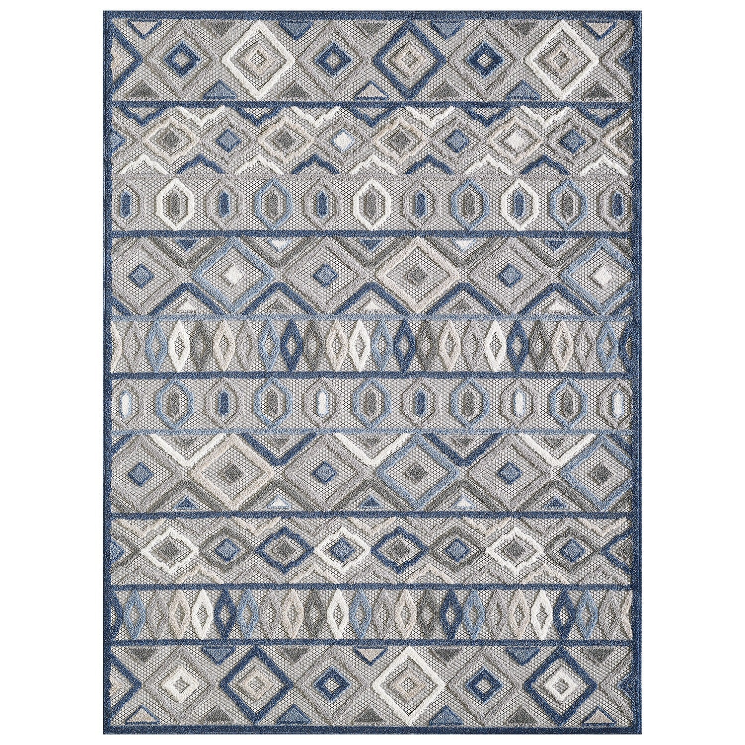 HomeRoots 2' x 4' Gray Blue Aztec Pattern Indoor Outdoor Area Rug
