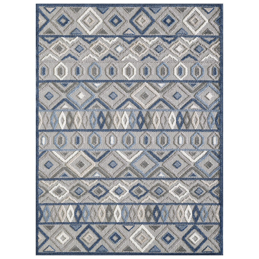 HomeRoots 2' x 4' Gray Blue Aztec Pattern Indoor Outdoor Area Rug