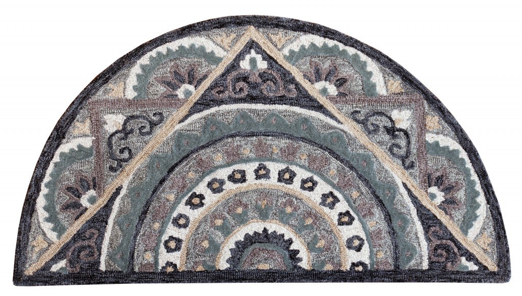 HomeRoots 2' x 4' Gray Geometric Medallion Hearth Rug