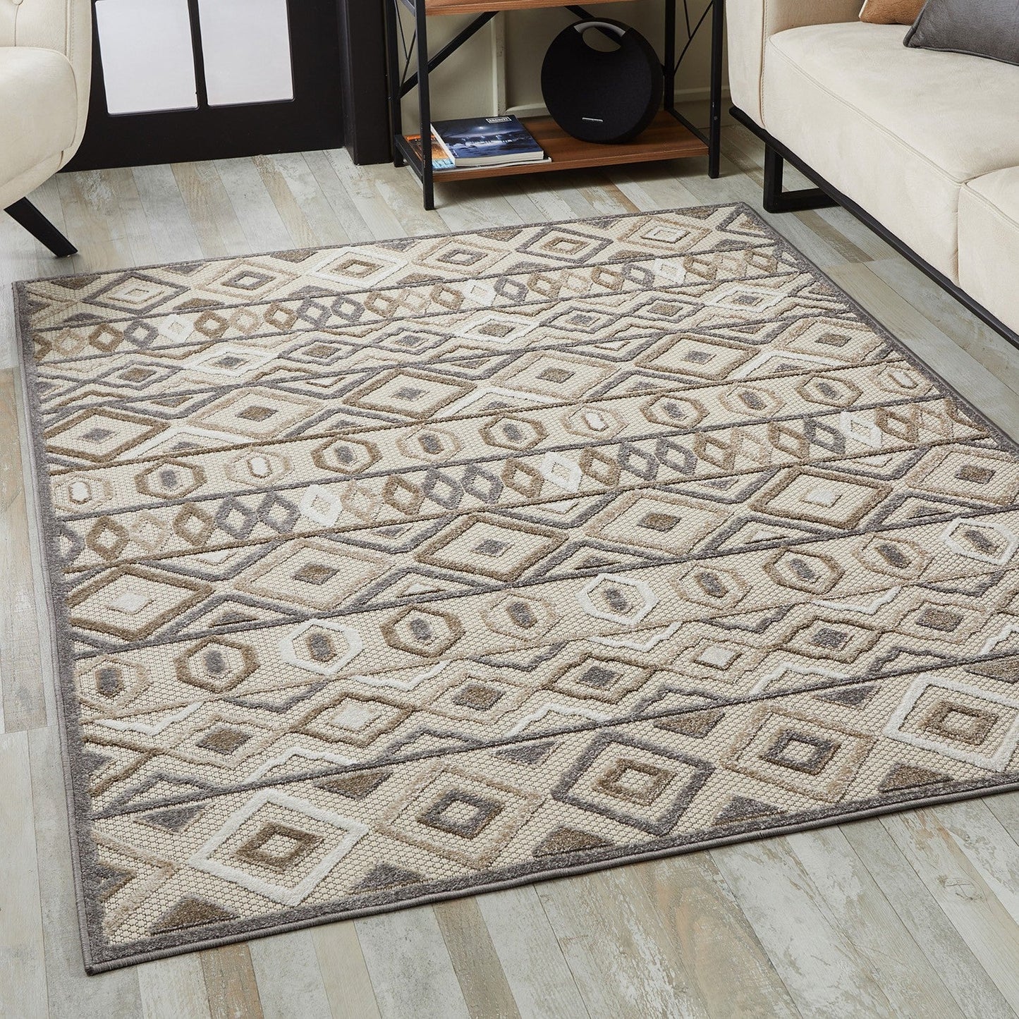 HomeRoots 2' x 4' Gray Ivory Aztec Pattern Indoor Outdoor Area Rug
