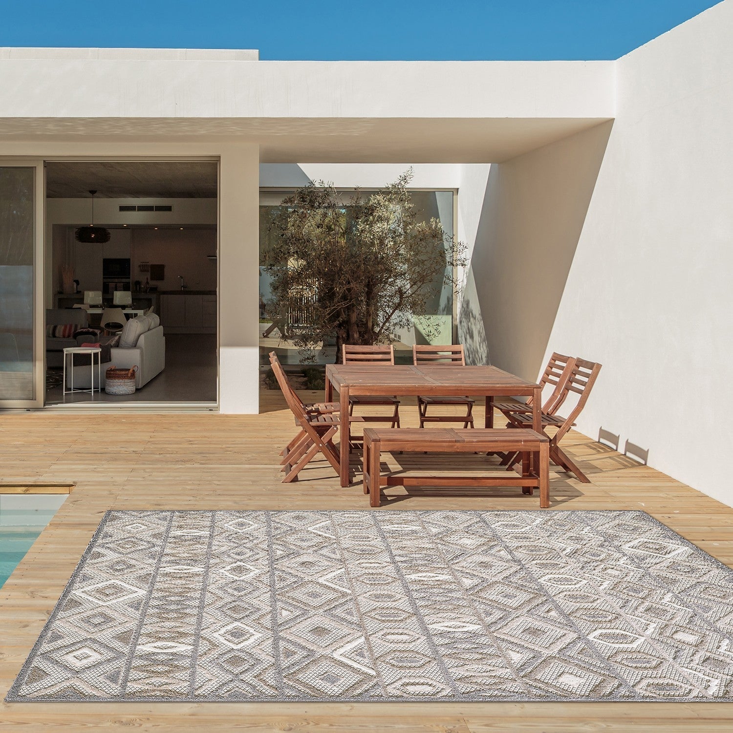 HomeRoots 2' x 4' Gray Ivory Aztec Pattern Indoor Outdoor Area Rug