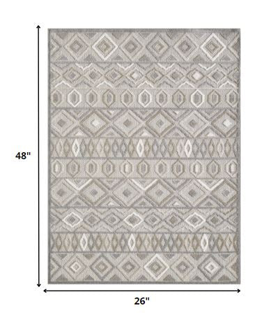 HomeRoots 2' x 4' Gray Ivory Aztec Pattern Indoor Outdoor Area Rug
