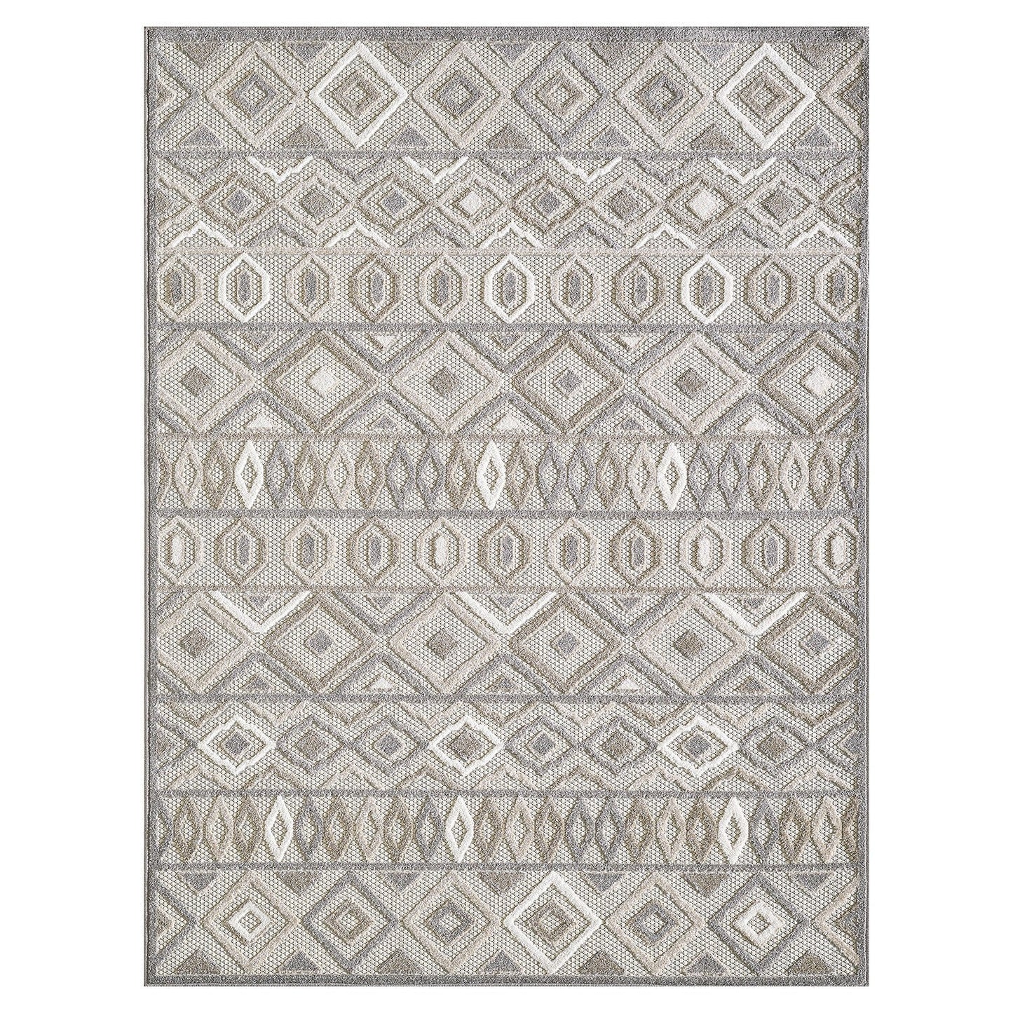 HomeRoots 2' x 4' Gray Ivory Aztec Pattern Indoor Outdoor Area Rug