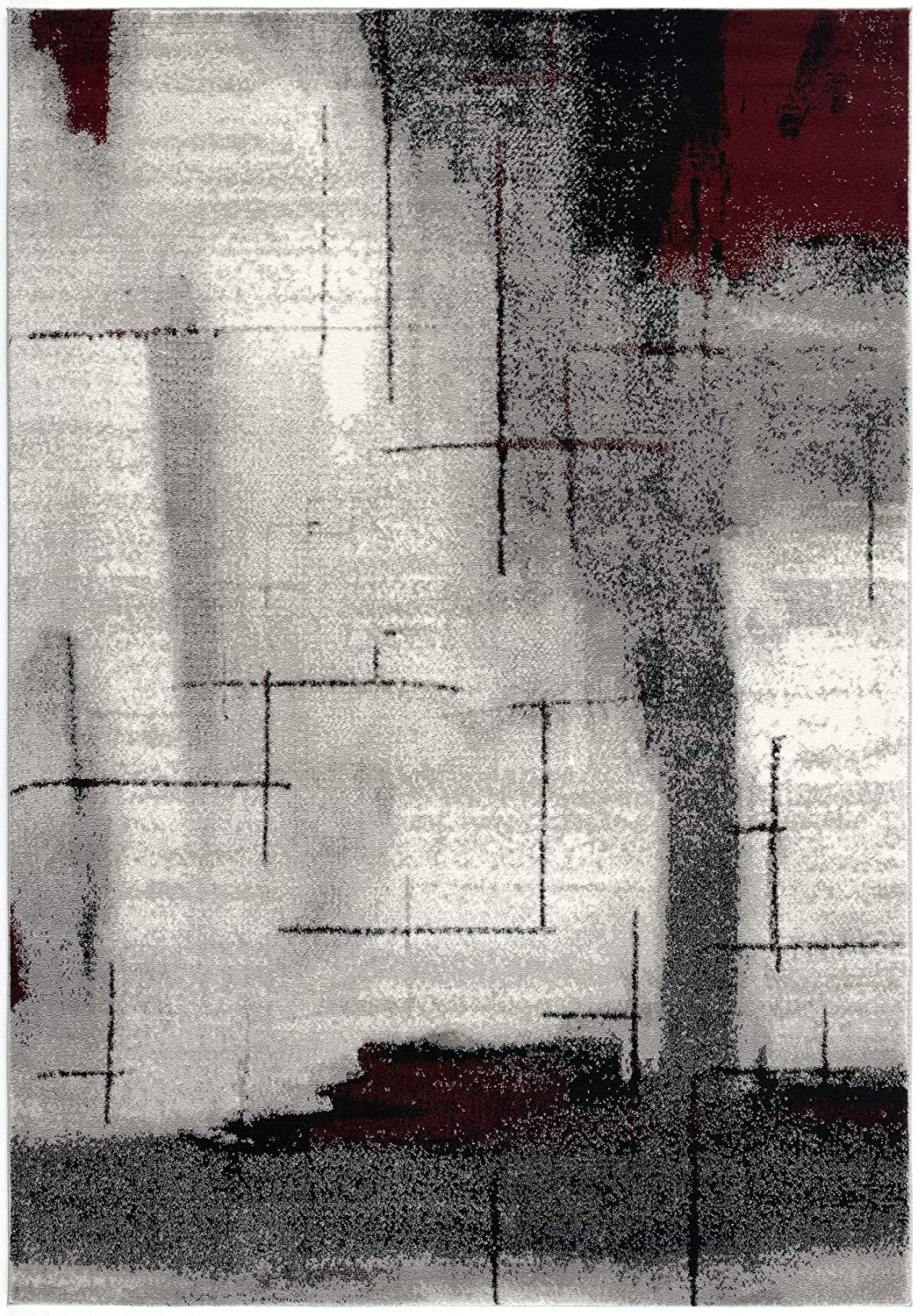 HomeRoots 2' x 4' Gray and Burgundy Abstract Area Rug
