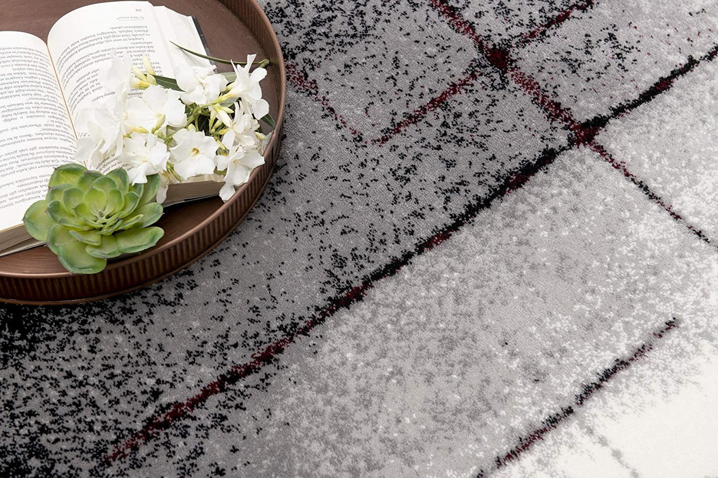 HomeRoots 2' x 4' Gray and Burgundy Abstract Area Rug