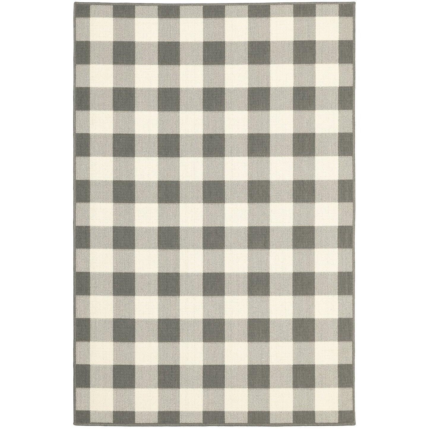 HomeRoots 2’ x 4’ Gray and Ivory Gingham Indoor Outdoor Area Rug