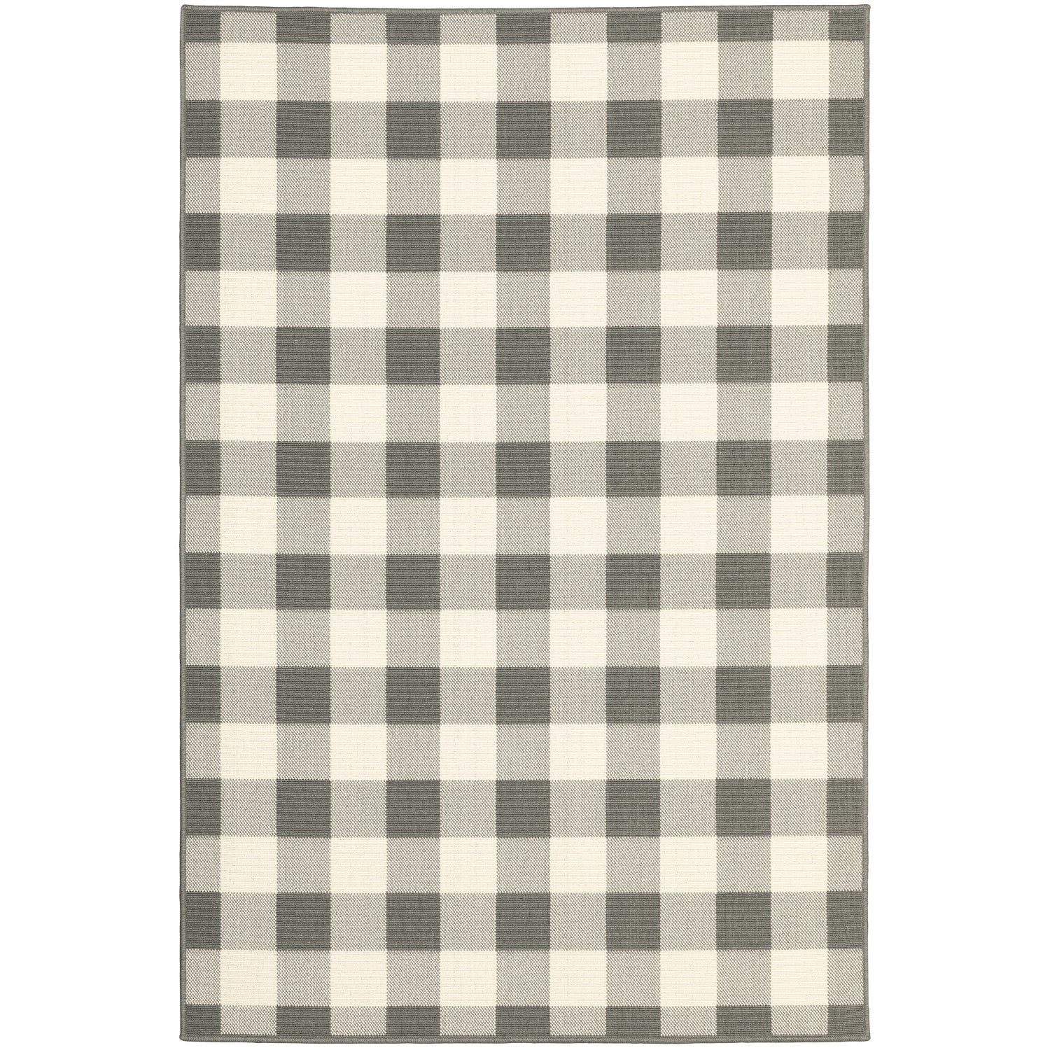 HomeRoots 2’ x 4’ Gray and Ivory Gingham Indoor Outdoor Area Rug