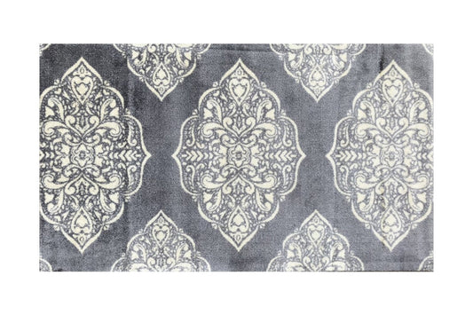 HomeRoots 2' x 4' Gray and Ivory Scallop Medallion Washable Floor Mat