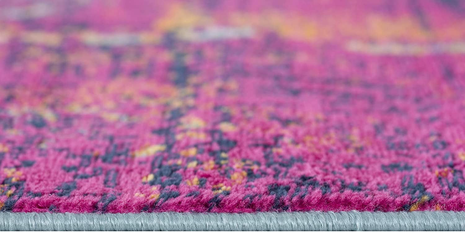 HomeRoots 2' x 4' Gray and Magenta Abstract Area Rug