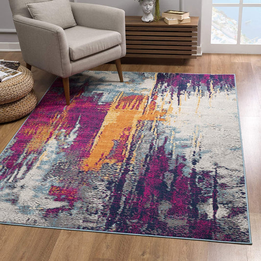 HomeRoots 2' x 4' Gray and Magenta Abstract Area Rug