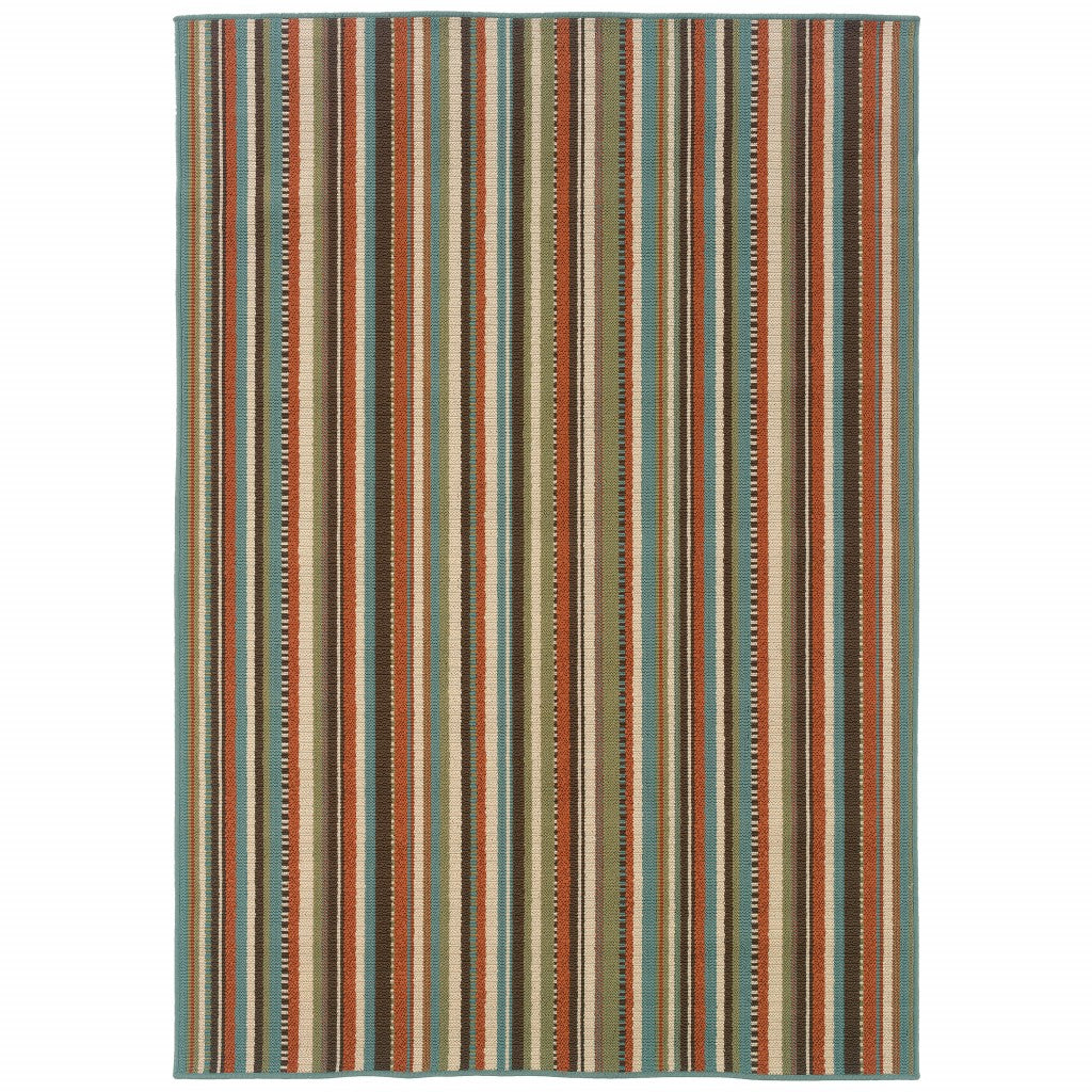HomeRoots 2' x 4' Green and Brown Striped Indoor Outdoor Scatter Rug